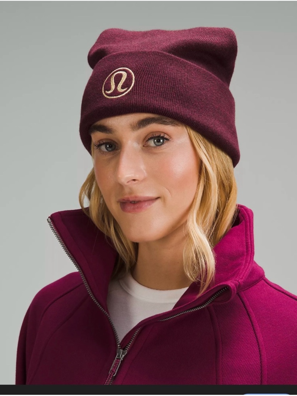 lululemon athletica Maroon Knit Beanie with Gold Logo